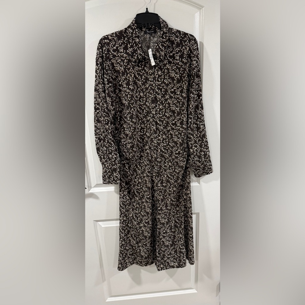 Madewell Ruched Midi Shirt Dress Size 12 Black Ivory Floral NWT - Picture 6 of 14